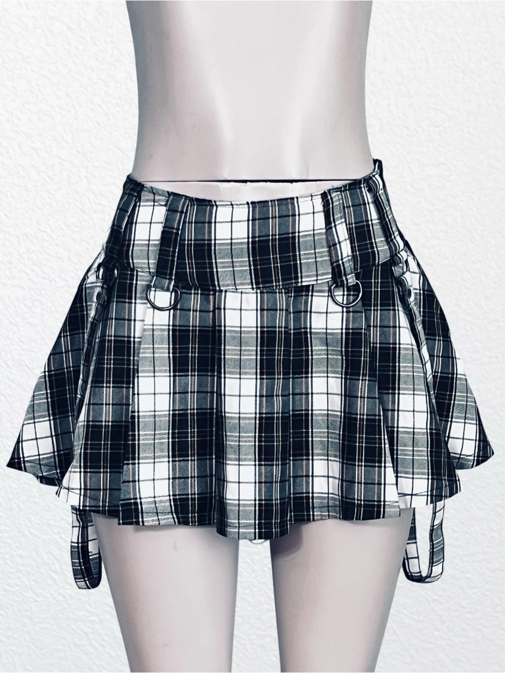 90s Y2K Current Mood Plaid Grunge Goth Festival Mini Overall Skirt  SZ M